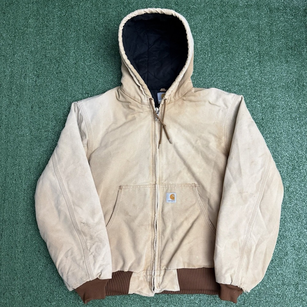Vtg 90s Carhartt Jacket Mens Large J140 BRN Duck Canvas Quilted Lined Made USA